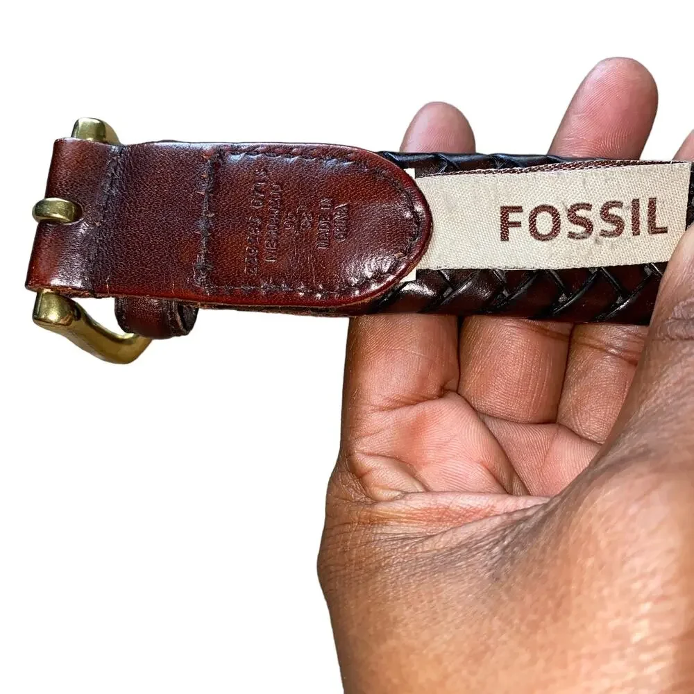 Fossil Genuine Leather Rope Belt Country Western Brown with gold hardware sz 38
